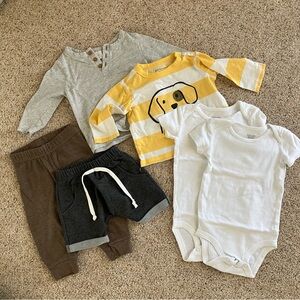 🌟 3 for $12 • Baby Clothing Set with Yellow, Gray, and White Tops